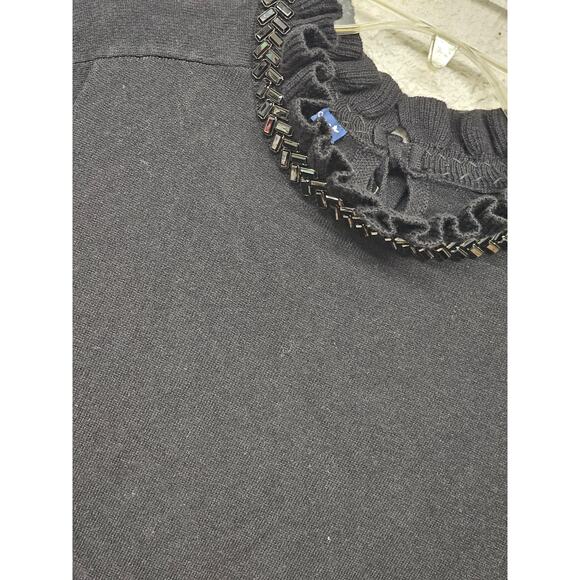 RSVP by Talbots Jewel Embellished Neck Sweater Top Womens Size MP Black Career - Picture 3 of 8